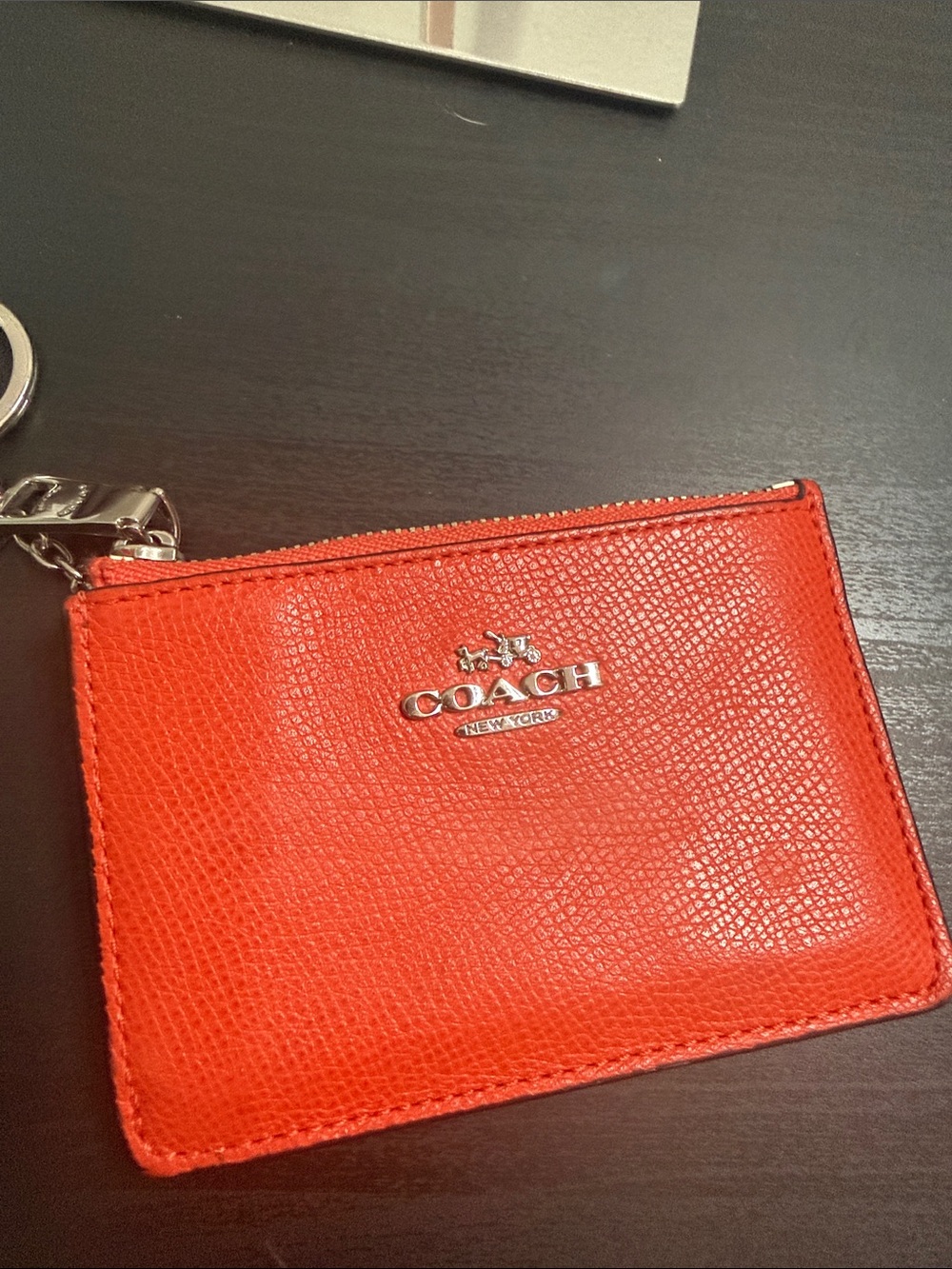 Coach Red Leather Key Card Holder with Silver Hardware